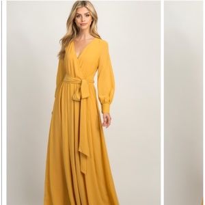 Mustard Yellow Chiffon Long Sleeve Maxi 
